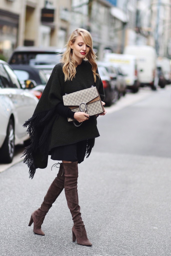 fringe poncho over the knee boots